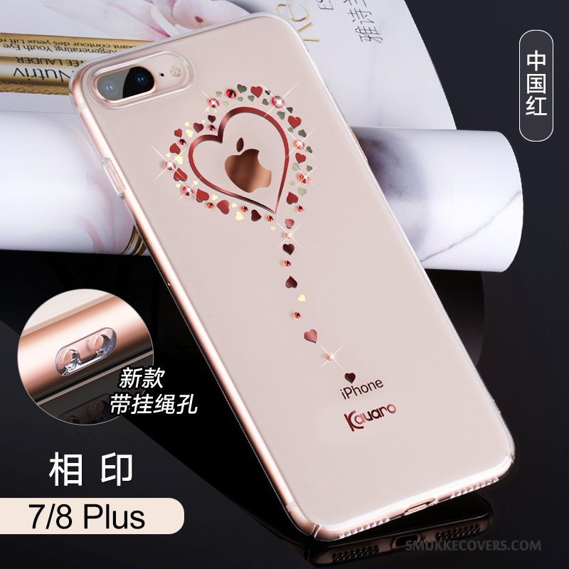 Etui iPhone 8 Plus Tasker Gennemsigtig Guld, Cover iPhone 8 Plus Strass Ny Telefon