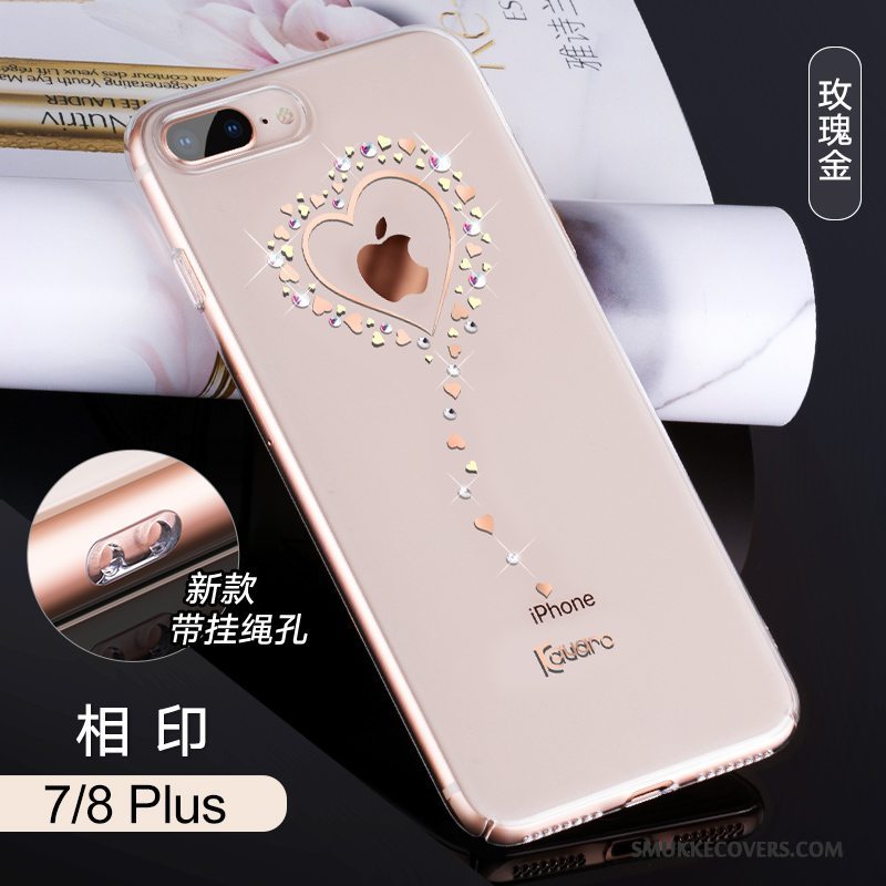 Etui iPhone 8 Plus Tasker Gennemsigtig Guld, Cover iPhone 8 Plus Strass Ny Telefon