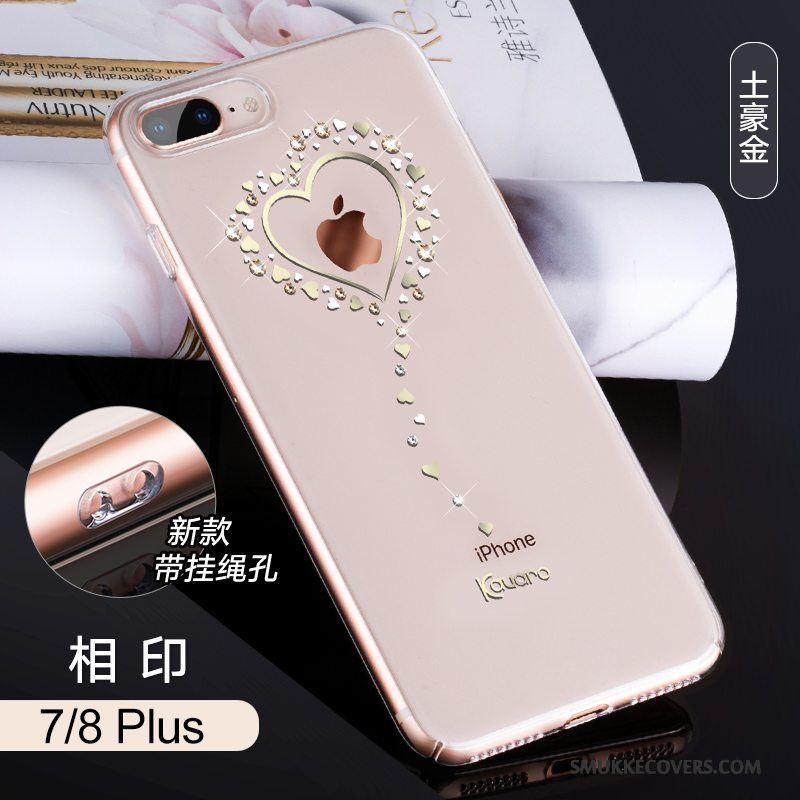 Etui iPhone 8 Plus Tasker Gennemsigtig Guld, Cover iPhone 8 Plus Strass Ny Telefon