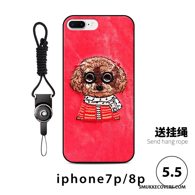 Etui iPhone 8 Plus Tasker Telefonblå, Cover iPhone 8 Plus Cartoon Rød Anti-fald