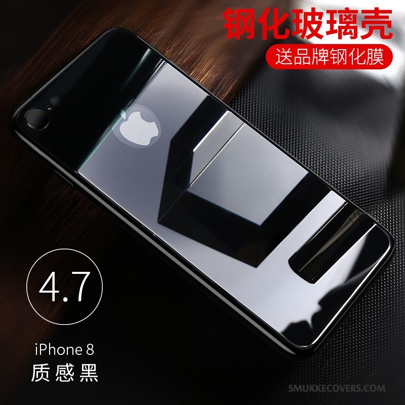 Etui iPhone 8 Plus Tasker Telefonsort, Cover iPhone 8 Plus Hærdet Glas Anti-fald