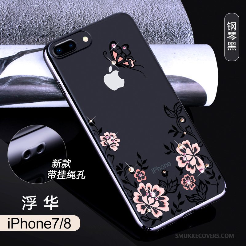 Etui iPhone 8 Strass Rød Telefon, Cover iPhone 8 Luksus Anti-fald Hængende Ornamenter