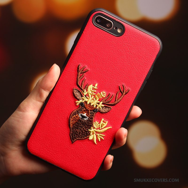 Etui iPhone 8 Tasker Sort Plomme Blomst, Cover iPhone 8 Beskyttelse Hjorte Rød