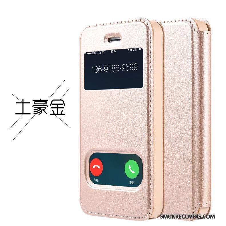 Etui iPhone Se Læder Guld Telefon, Cover iPhone Se Folio