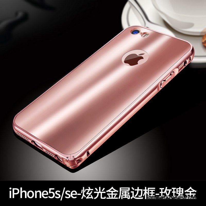 Etui iPhone Se Metal Guld Lyserød, Cover iPhone Se Beskyttelse Ramme Telefon