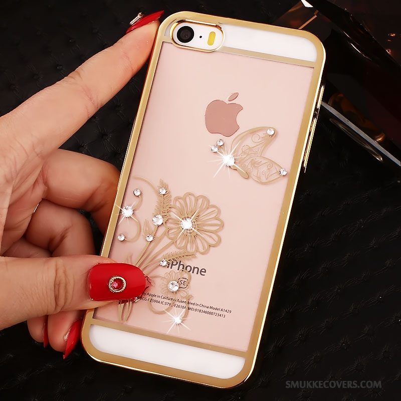 Etui iPhone Se Strass Gennemsigtig Telefon, Cover iPhone Se Beskyttelse Guld