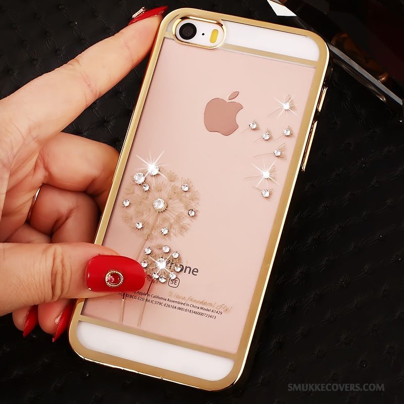 Etui iPhone Se Strass Gennemsigtig Telefon, Cover iPhone Se Beskyttelse Guld