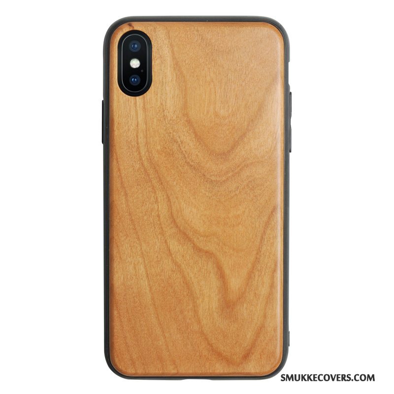 Etui iPhone X Beskyttelse Pu Telefon, Cover iPhone X Tasker Anti-fald Træ