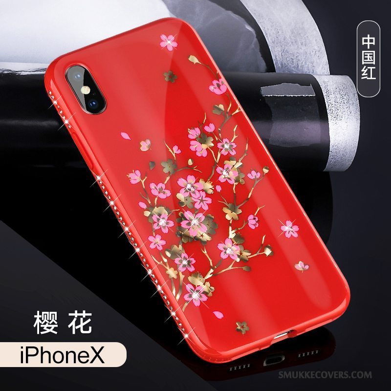 Etui iPhone X Blød Anti-fald Ny, Cover iPhone X Strass Net Red Trendy