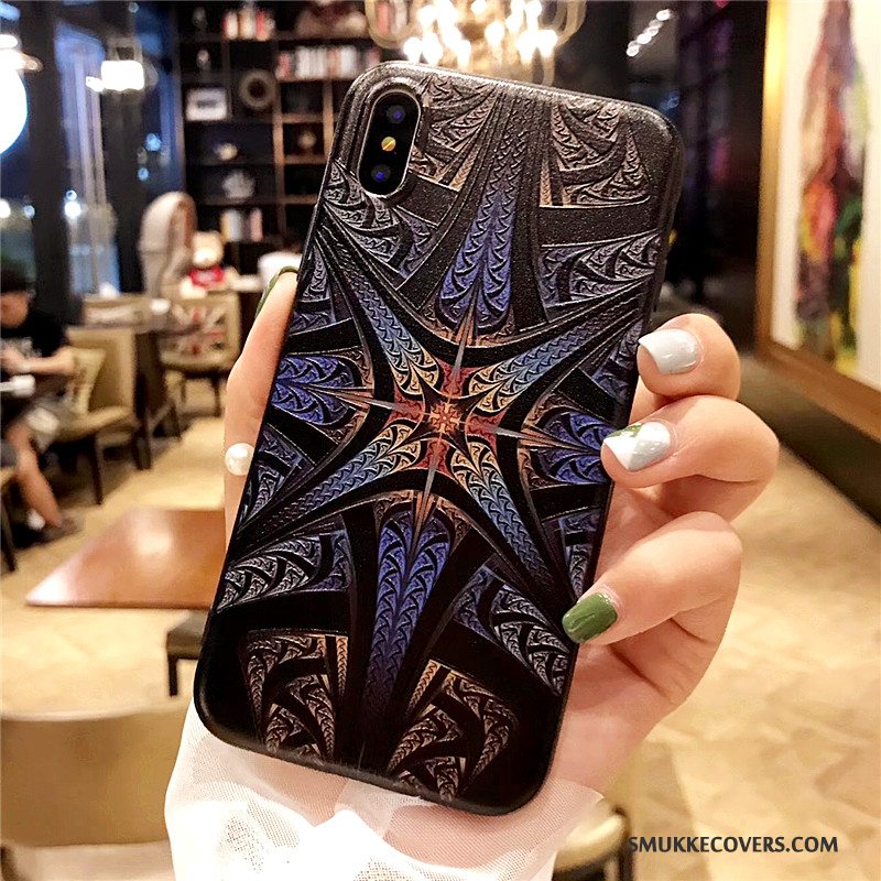 Etui iPhone X Blød Kunst Trend, Cover iPhone X Relief Mørkeblå Telefon