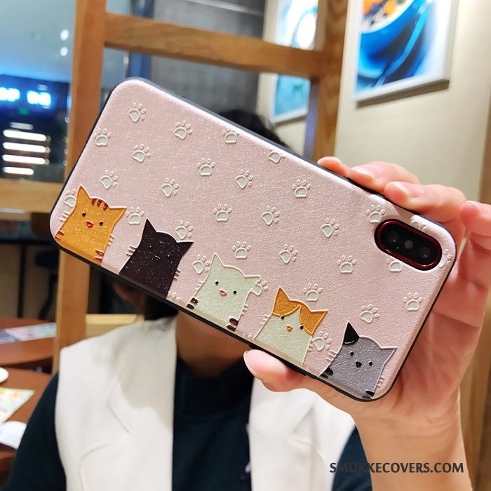 Etui iPhone X Blød Telefonanti-fald, Cover iPhone X Cartoon Kat Lyserød