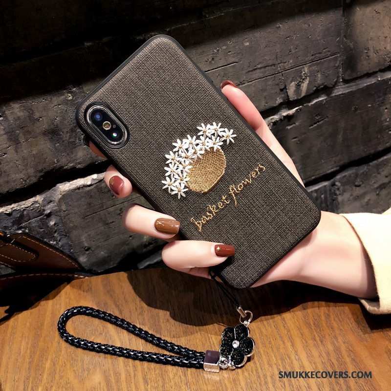 Etui iPhone X Blød Trend Broderi, Cover iPhone X Beskyttelse Blomster Kunst