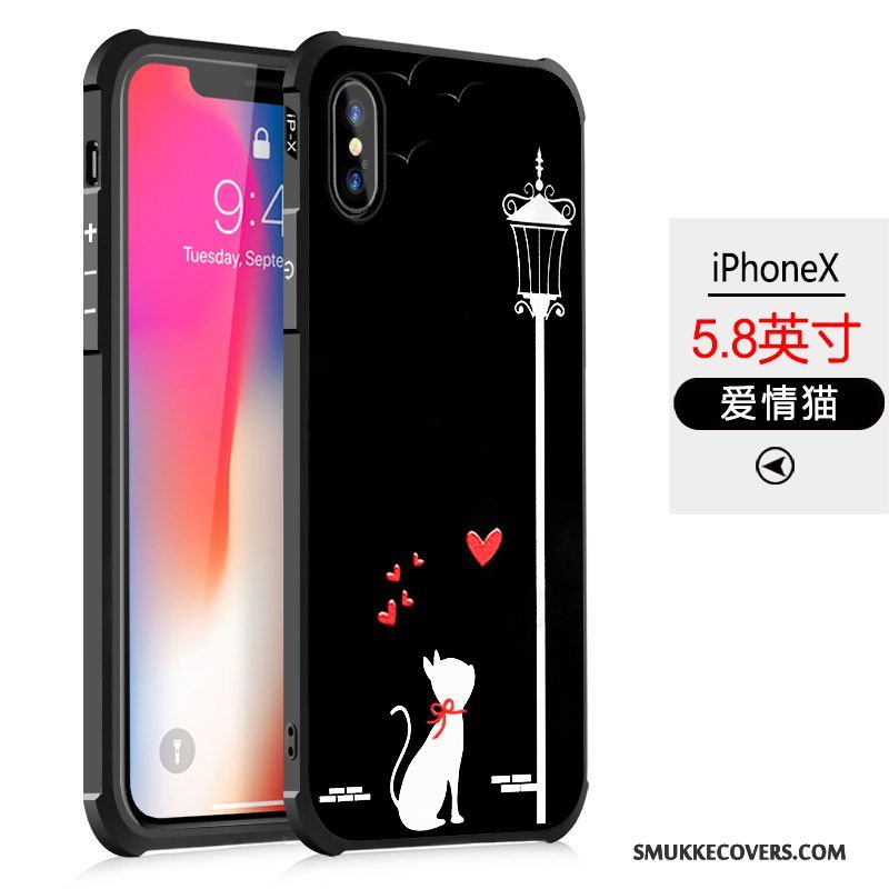 Etui iPhone X Cartoon Sort Anti-fald, Cover iPhone X Blød Telefon