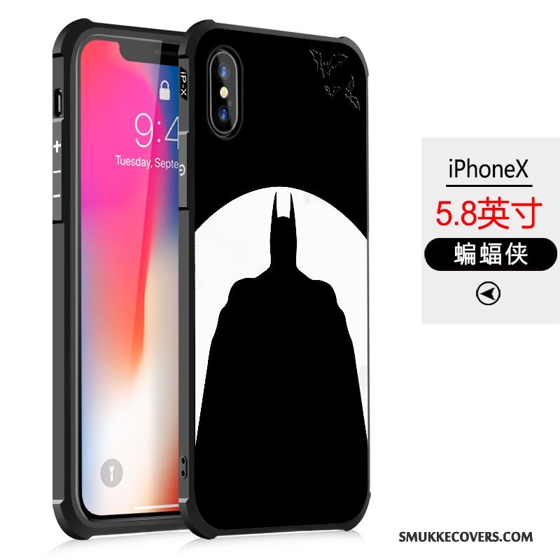 Etui iPhone X Cartoon Sort Anti-fald, Cover iPhone X Blød Telefon