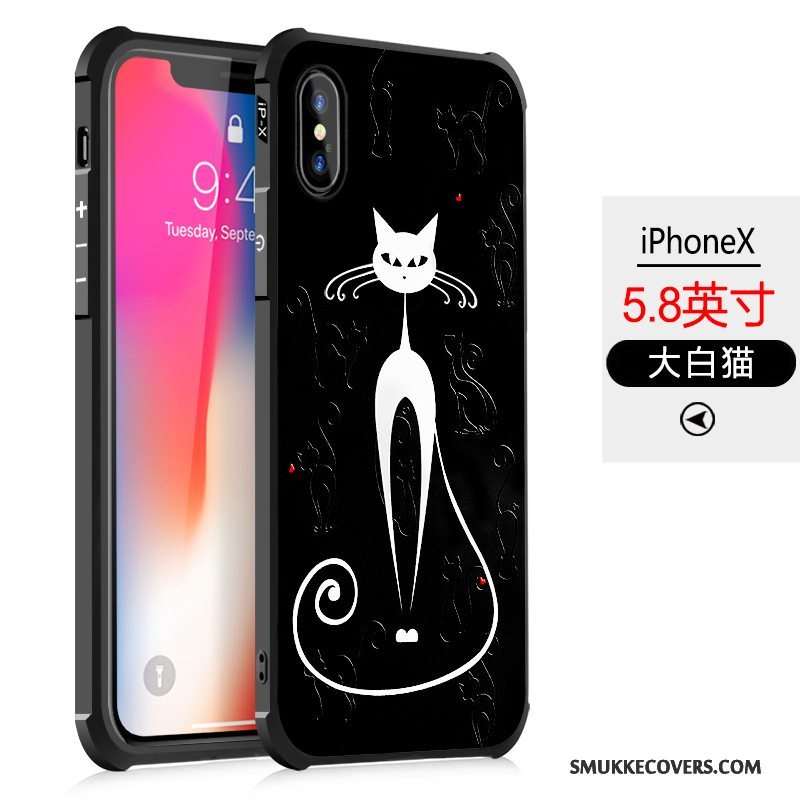 Etui iPhone X Cartoon Sort Anti-fald, Cover iPhone X Blød Telefon