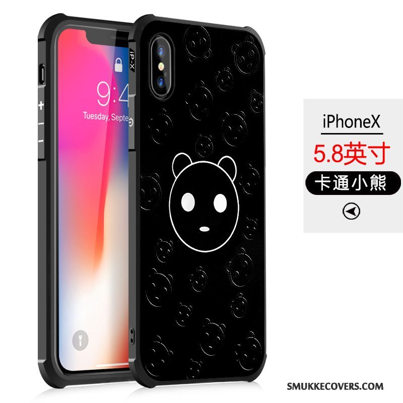 Etui iPhone X Cartoon Sort Anti-fald, Cover iPhone X Blød Telefon