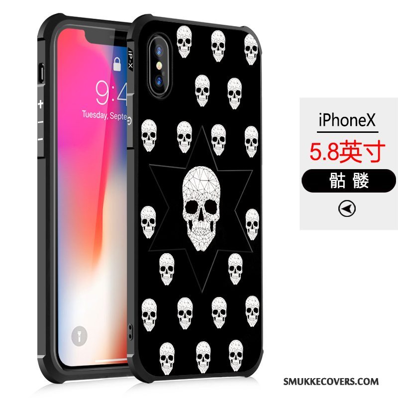 Etui iPhone X Cartoon Sort Anti-fald, Cover iPhone X Blød Telefon