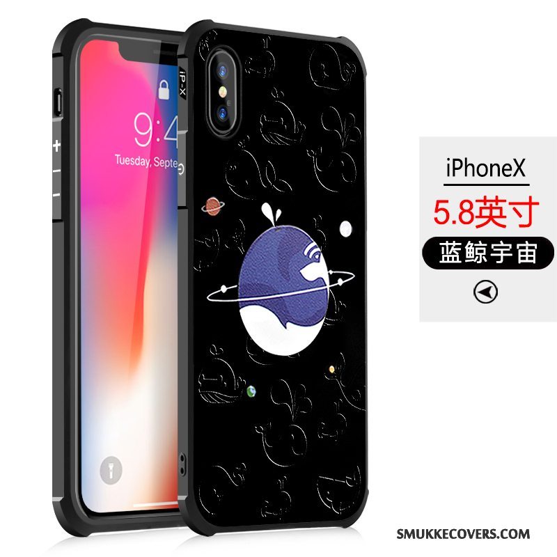 Etui iPhone X Cartoon Sort Anti-fald, Cover iPhone X Blød Telefon