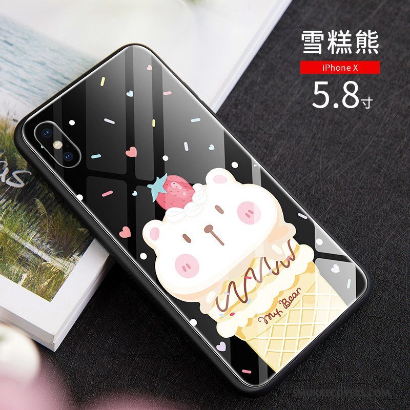 Etui iPhone X Cartoon Sort Anti-fald, Cover iPhone X Tasker Glas Ny