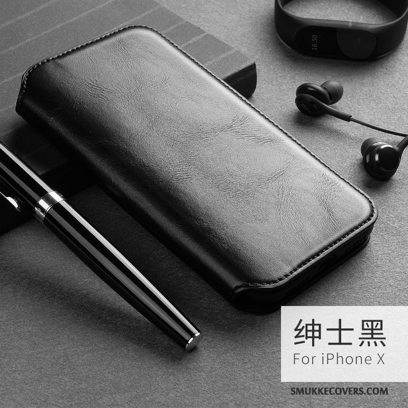 Etui iPhone X Folio Rød Business, Cover iPhone X Læder Telefontrend