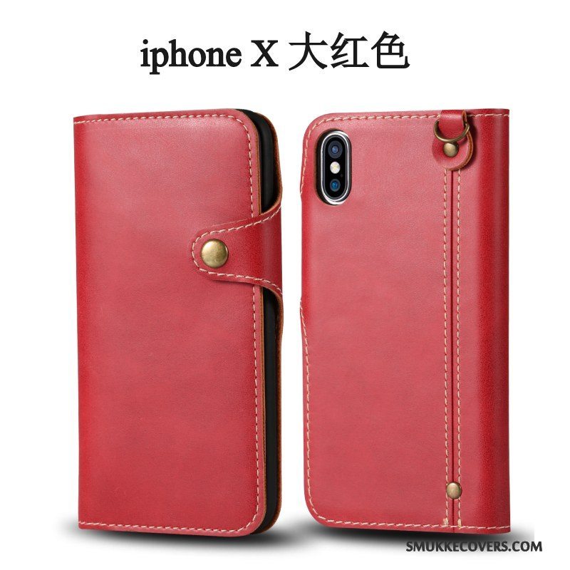 Etui iPhone X Folio Trend Anti-fald, Cover iPhone X Læder Hængende Ornamenter Telefon