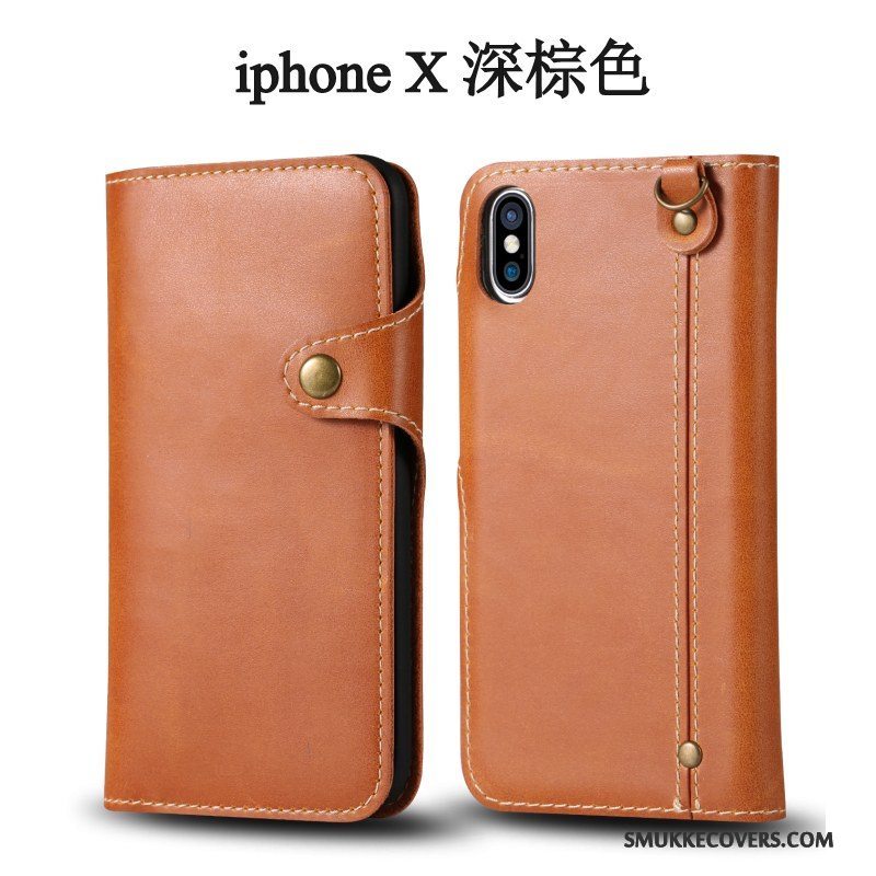 Etui iPhone X Folio Trend Anti-fald, Cover iPhone X Læder Hængende Ornamenter Telefon