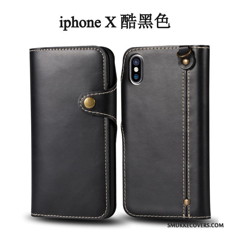 Etui iPhone X Folio Trend Anti-fald, Cover iPhone X Læder Hængende Ornamenter Telefon