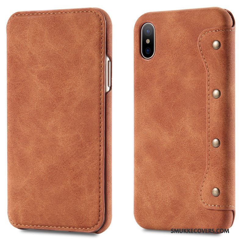 Etui iPhone X Læder Anti-fald Orange, Cover iPhone X Beskyttelse Tynd Hård