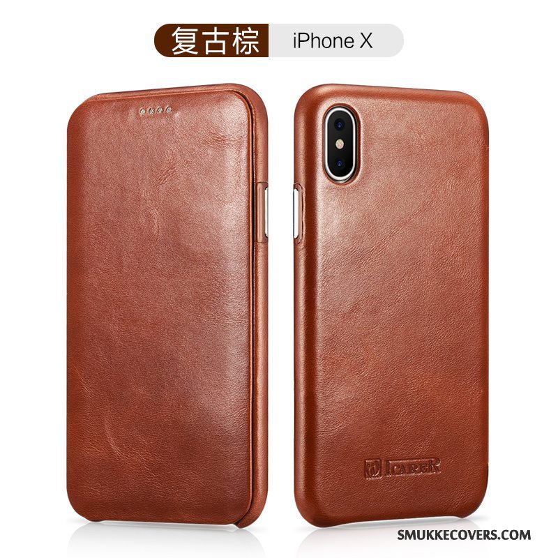 Etui iPhone X Læder Khaki Telefon, Cover iPhone X Beskyttelse Trend