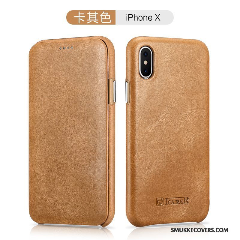 Etui iPhone X Læder Khaki Telefon, Cover iPhone X Beskyttelse Trend