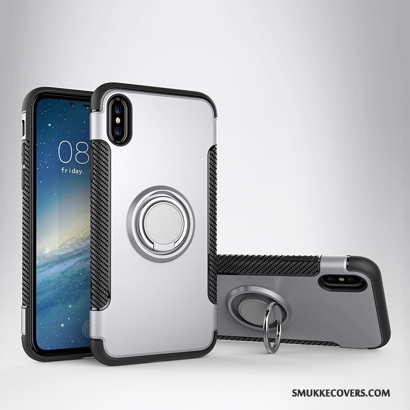 Etui iPhone X Læder Ring Bil, Cover iPhone X Support Anti-fald Telefon