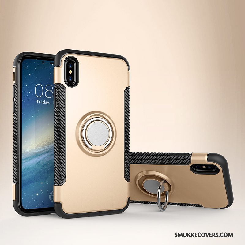 Etui iPhone X Læder Ring Bil, Cover iPhone X Support Anti-fald Telefon