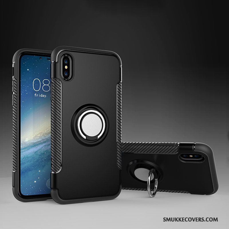 Etui iPhone X Læder Ring Bil, Cover iPhone X Support Anti-fald Telefon