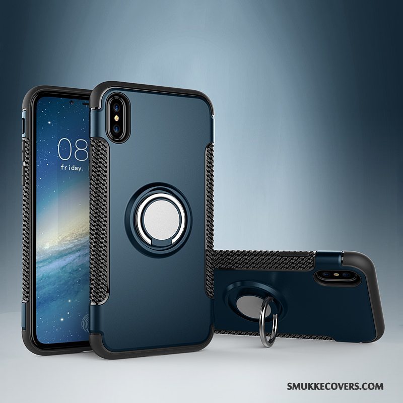 Etui iPhone X Læder Ring Bil, Cover iPhone X Support Anti-fald Telefon