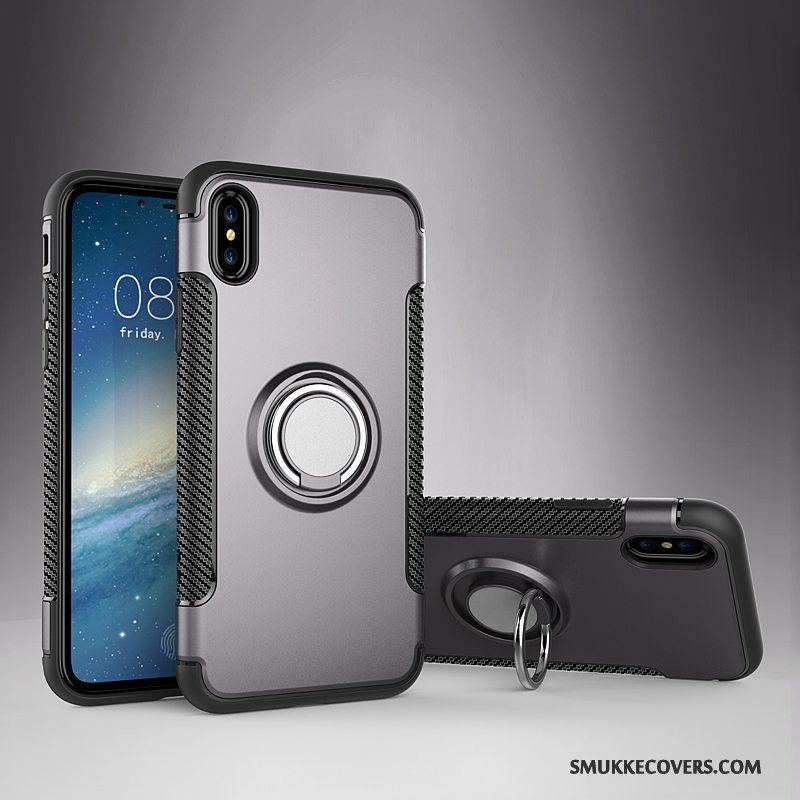 Etui iPhone X Læder Ring Bil, Cover iPhone X Support Anti-fald Telefon