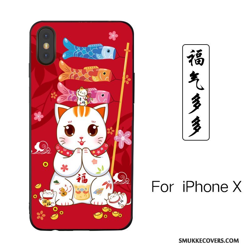 Etui iPhone X Malet Lyserød Ny, Cover iPhone X Cartoon Anti-fald Kat