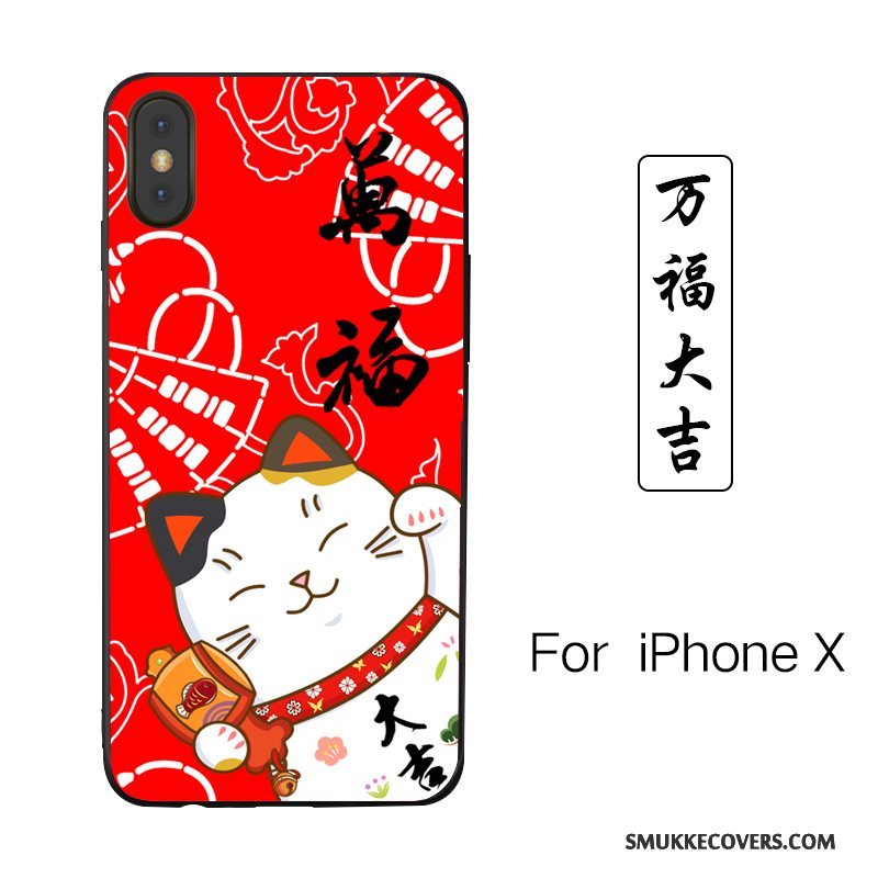 Etui iPhone X Malet Lyserød Ny, Cover iPhone X Cartoon Anti-fald Kat