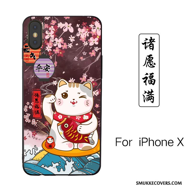 Etui iPhone X Malet Lyserød Ny, Cover iPhone X Cartoon Anti-fald Kat