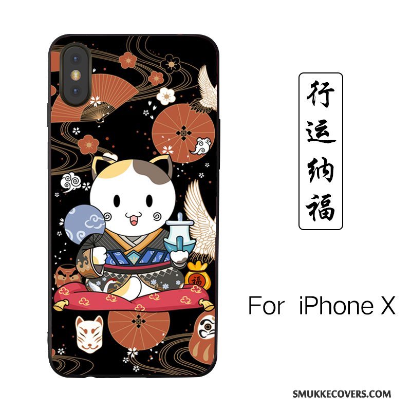 Etui iPhone X Malet Lyserød Ny, Cover iPhone X Cartoon Anti-fald Kat