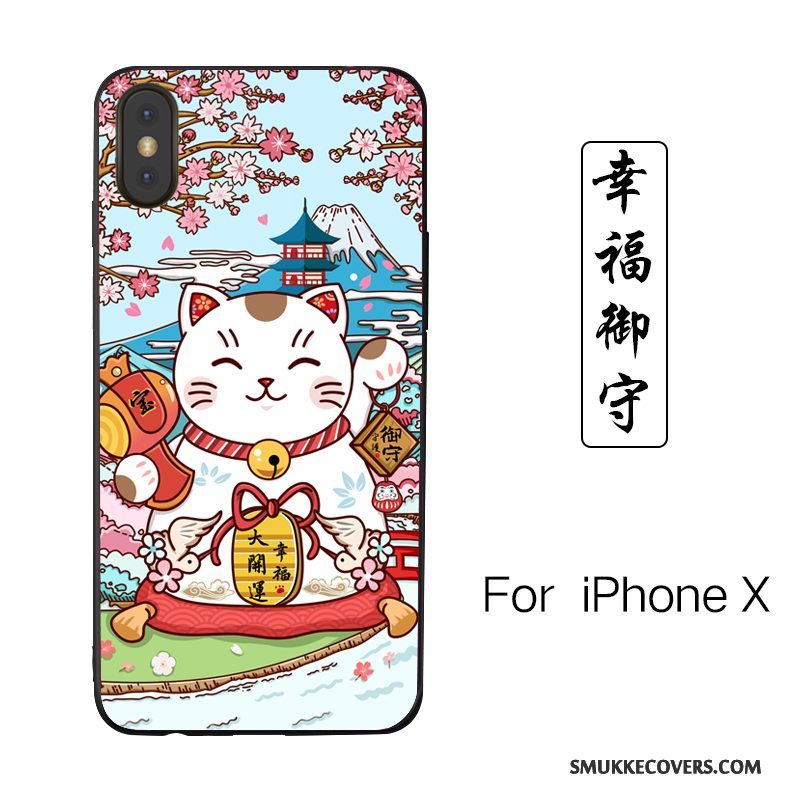 Etui iPhone X Malet Lyserød Ny, Cover iPhone X Cartoon Anti-fald Kat