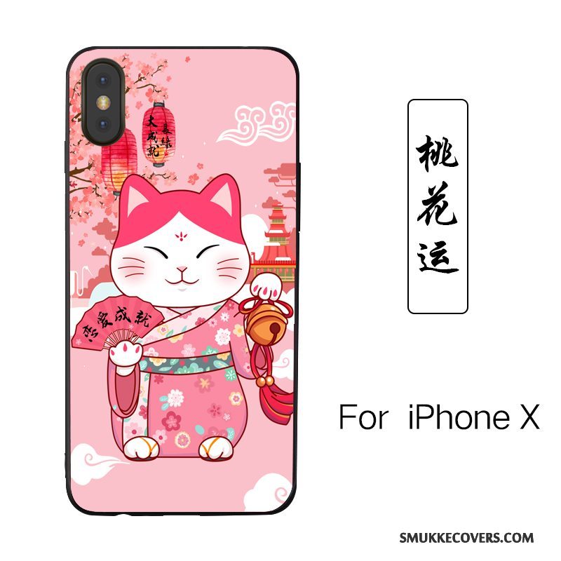 Etui iPhone X Malet Lyserød Ny, Cover iPhone X Cartoon Anti-fald Kat