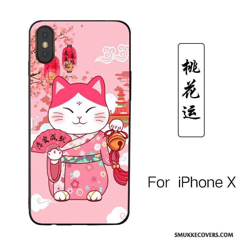 Etui iPhone X Malet Lyserød Ny, Cover iPhone X Cartoon Anti-fald Kat