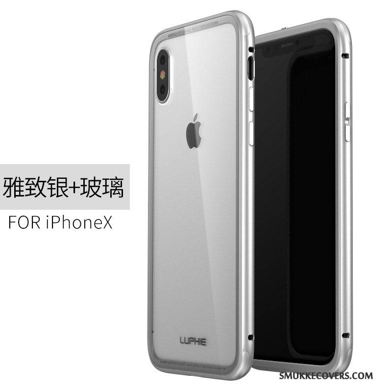 Etui iPhone X Metal Gennemsigtig Anti-fald, Cover iPhone X Beskyttelse Lyserød Glas