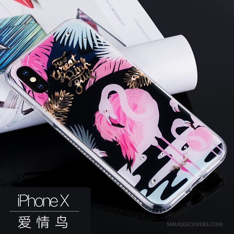 Etui iPhone X Silikone Anti-fald Telefon, Cover iPhone X Luksus Hængende Ornamenter Lyserød