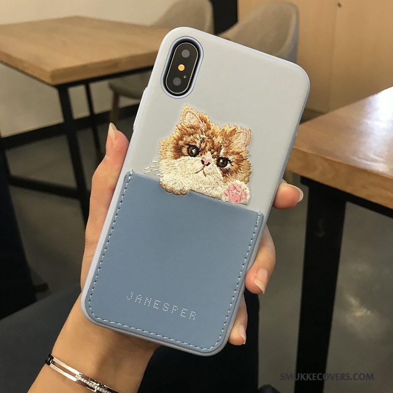 Etui iPhone X Silikone Smuk Kvalitet, Cover iPhone X Læder Lyserød Broderi