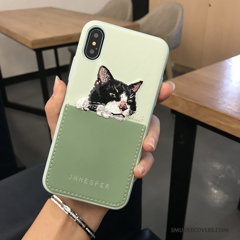 Etui iPhone X Silikone Smuk Kvalitet, Cover iPhone X Læder Lyserød Broderi