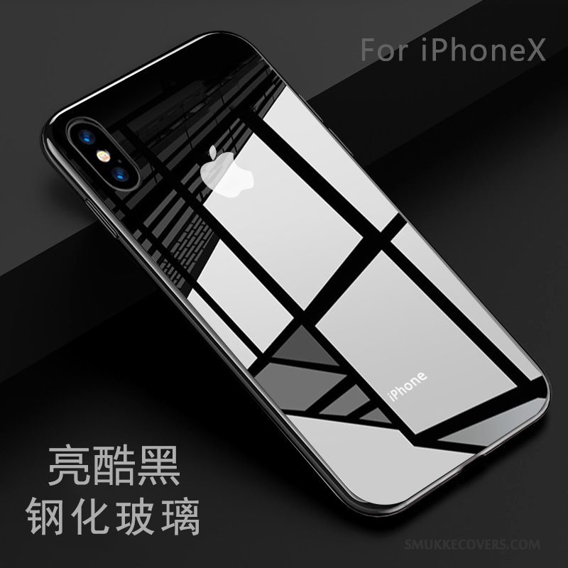 Etui iPhone X Silikone Telefonanti-fald, Cover iPhone X Hærdet Glas Sort