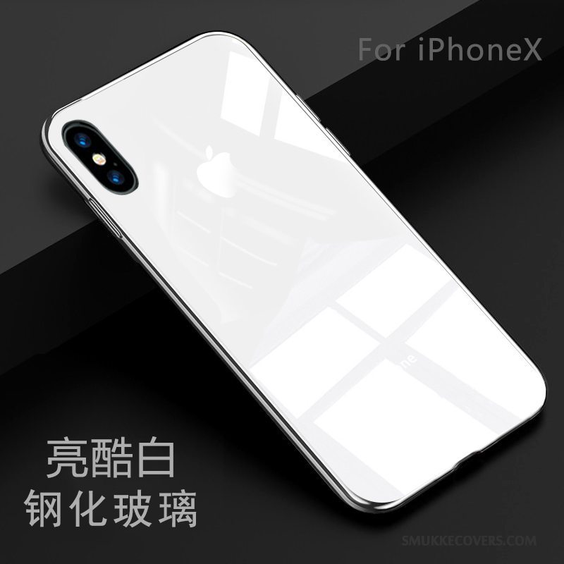 Etui iPhone X Silikone Telefonanti-fald, Cover iPhone X Hærdet Glas Sort