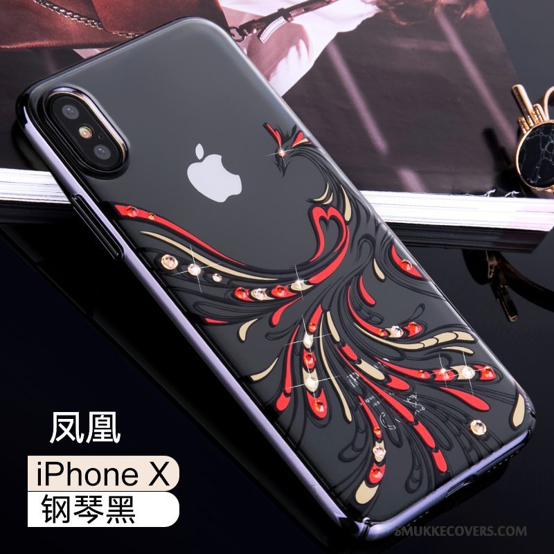 Etui iPhone X Strass Anti-fald Guld, Cover iPhone X Tasker Telefongennemsigtig