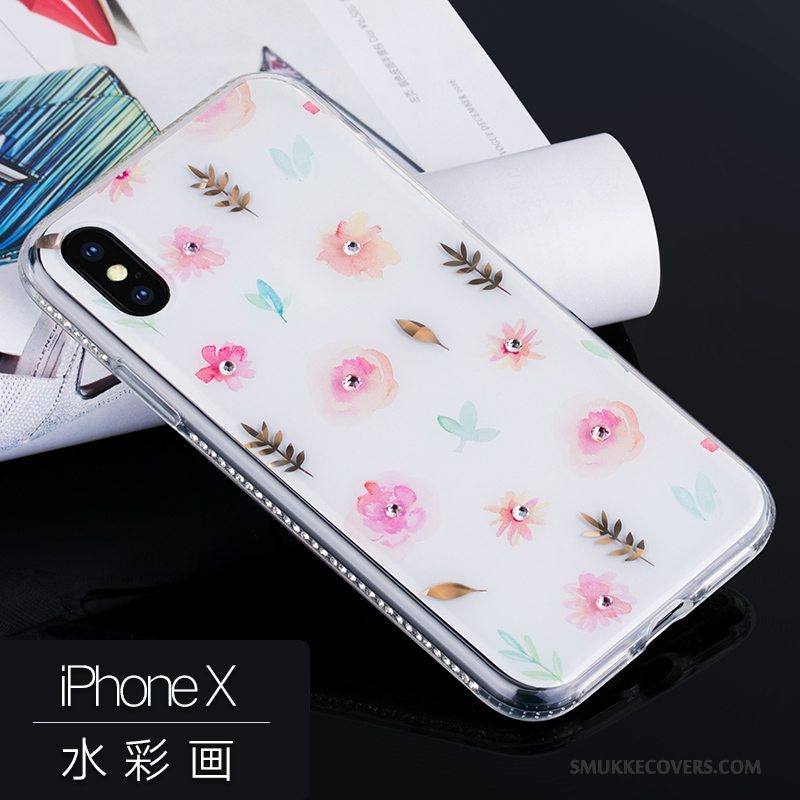 Etui iPhone X Strass Trendy Telefon, Cover iPhone X Silikone Ny Lyserød